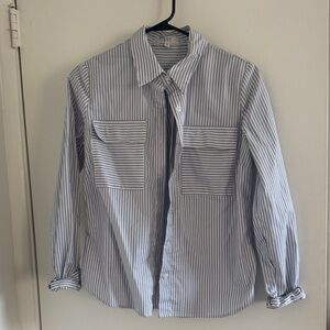 Kut from the Kloth Navy and White Striped Button-Down Shirt